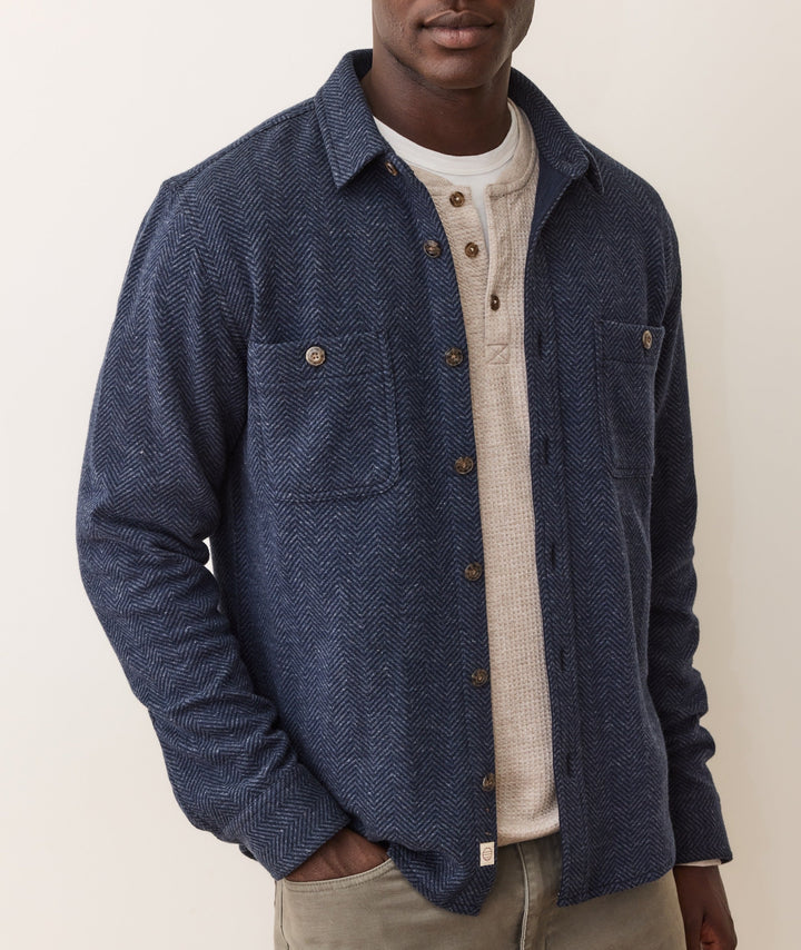 Pacifica Stretch Twill Overshirt | Navy Herringbone