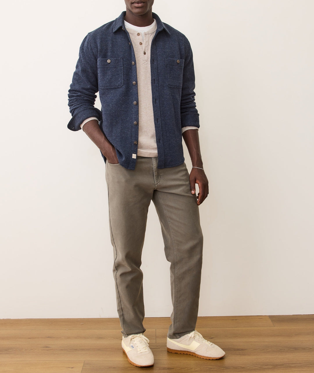 Pacifica Stretch Twill Overshirt | Navy Herringbone