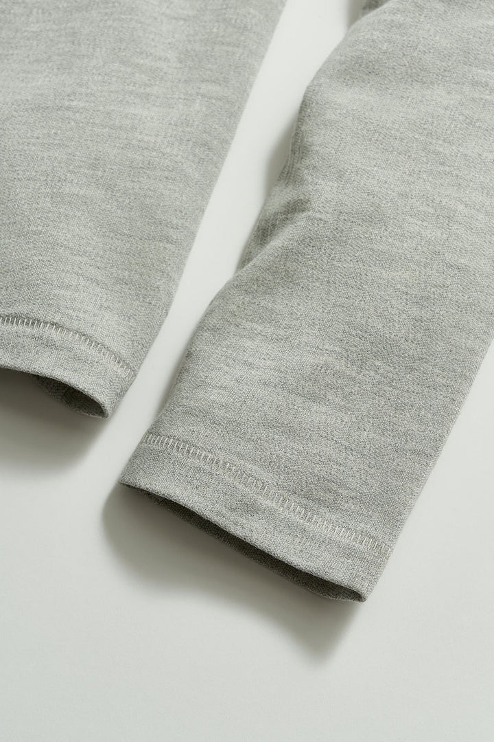 Herringbone Long Sleeve Polo - Light Grey