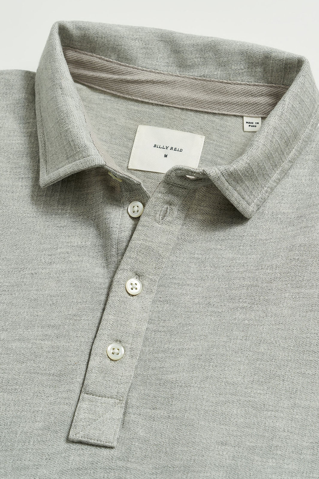 Herringbone Long Sleeve Polo - Light Grey