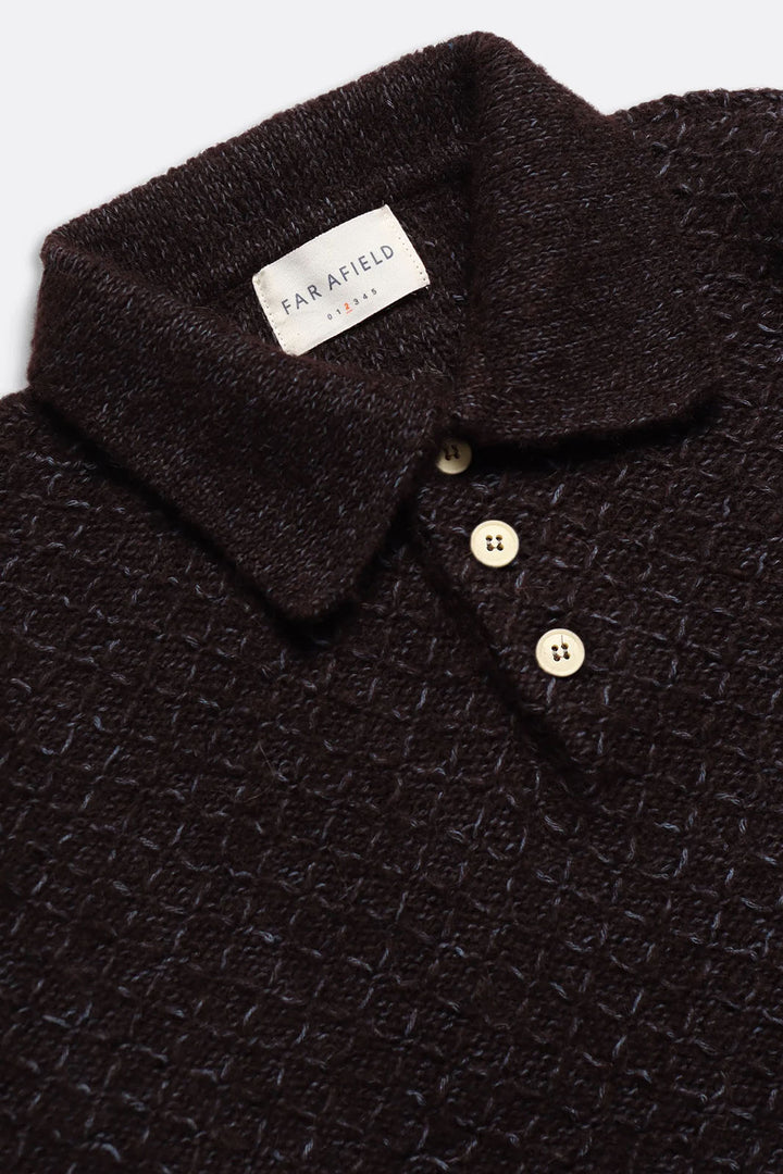 Kier Knitted Polo - Slate Brown/ Silver Blue