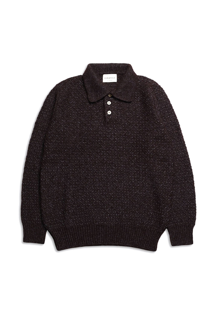 Kier Knitted Polo - Slate Brown/ Silver Blue