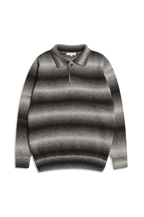 Kier Long Sleeve Knit Polo - Two Tone Slate Brown