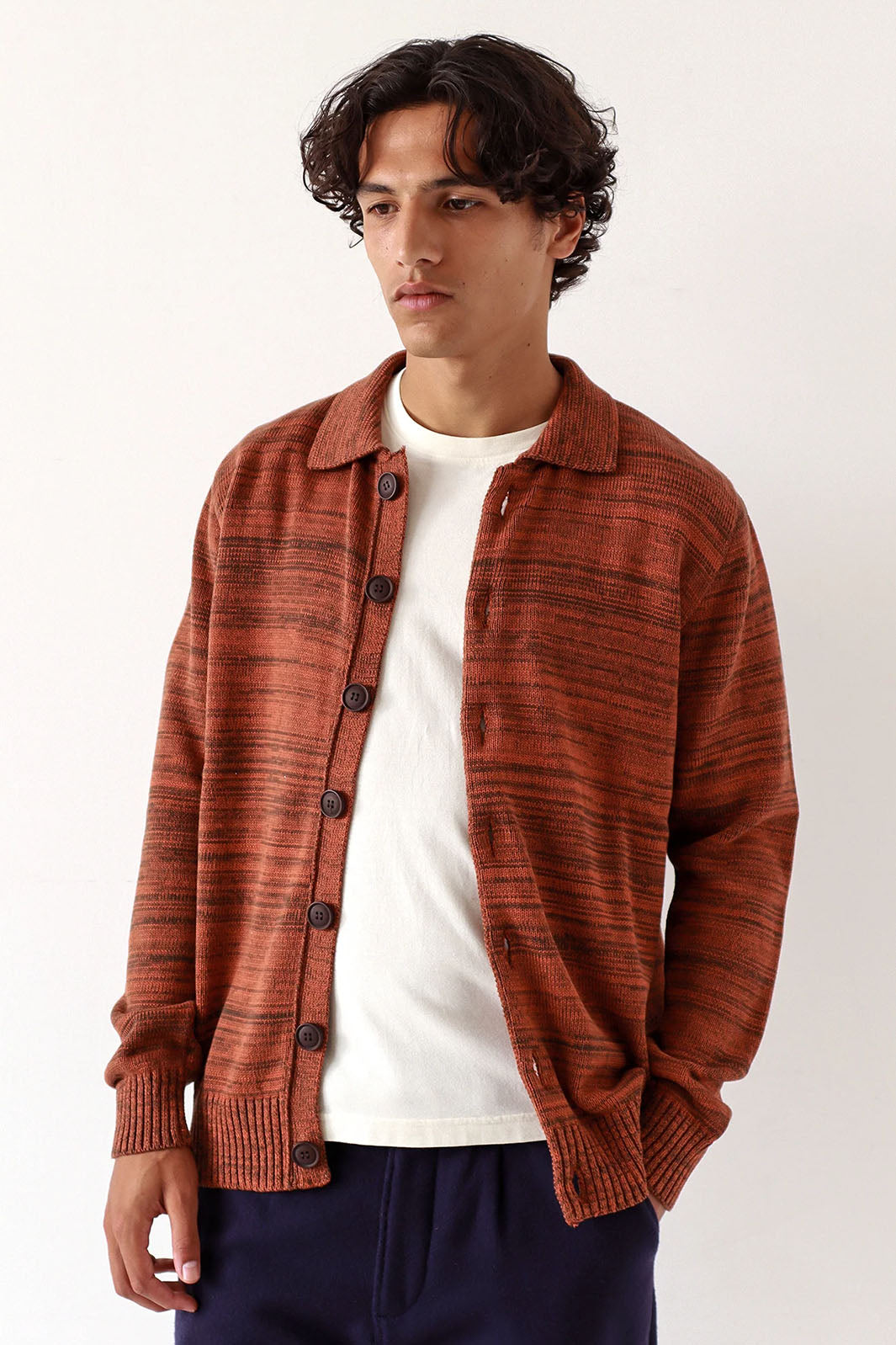 Kiyo Cardigan - Slate Brown/Burnt Orange