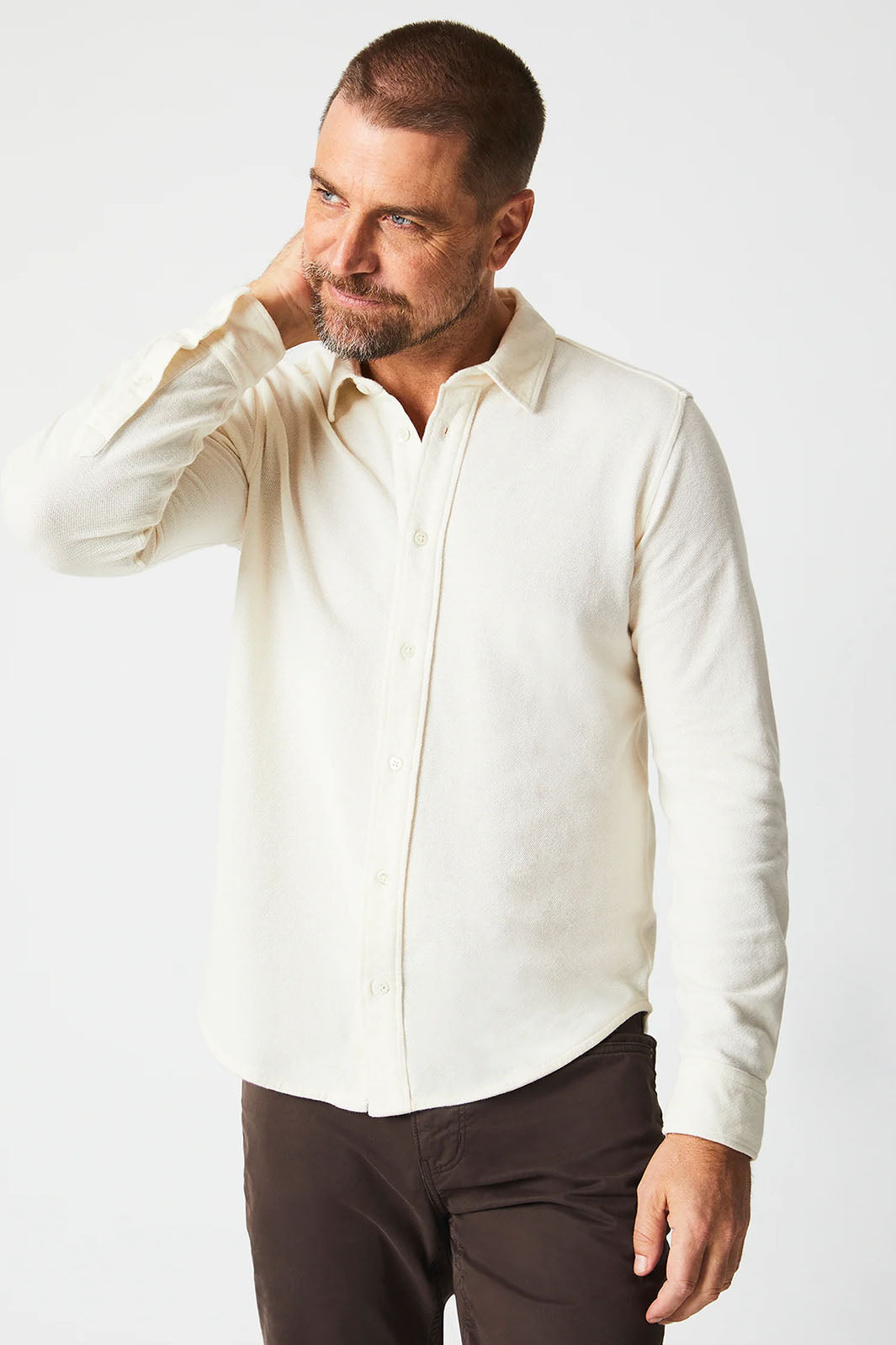 Knit Yellowhammer Button-Up Shirt - Tinted White