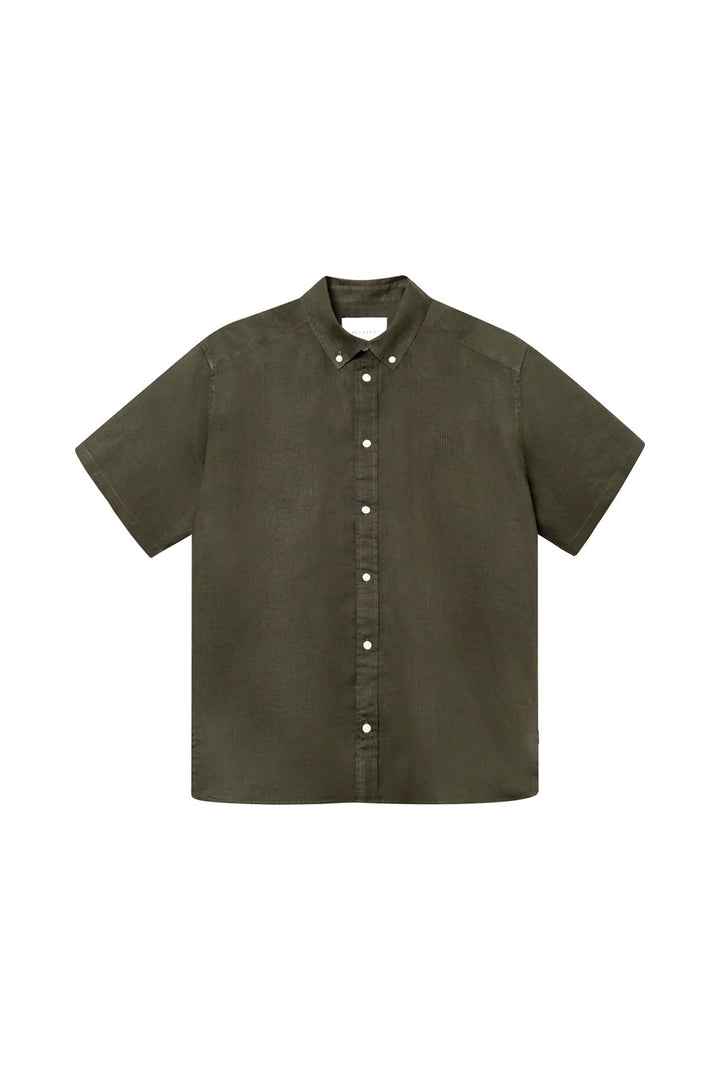 Kris Linen Button-Up Shirt - Olive Night