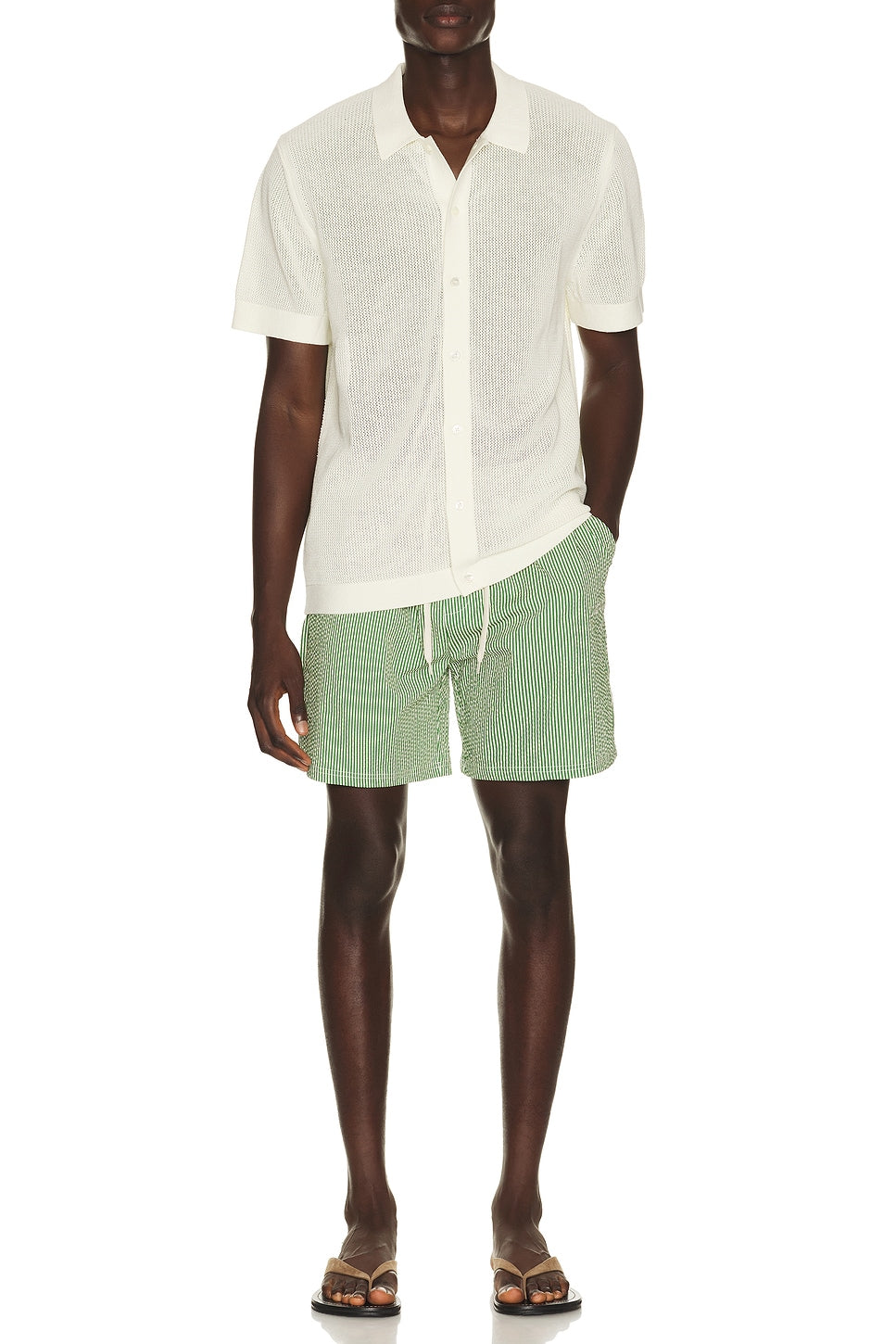 Stan Stripe Seerseucker Swim Shorts | Artichoke Green