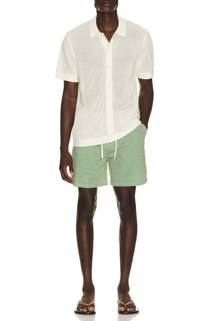 Stan Stripe Seerseucker Swim Shorts | Artichoke Green