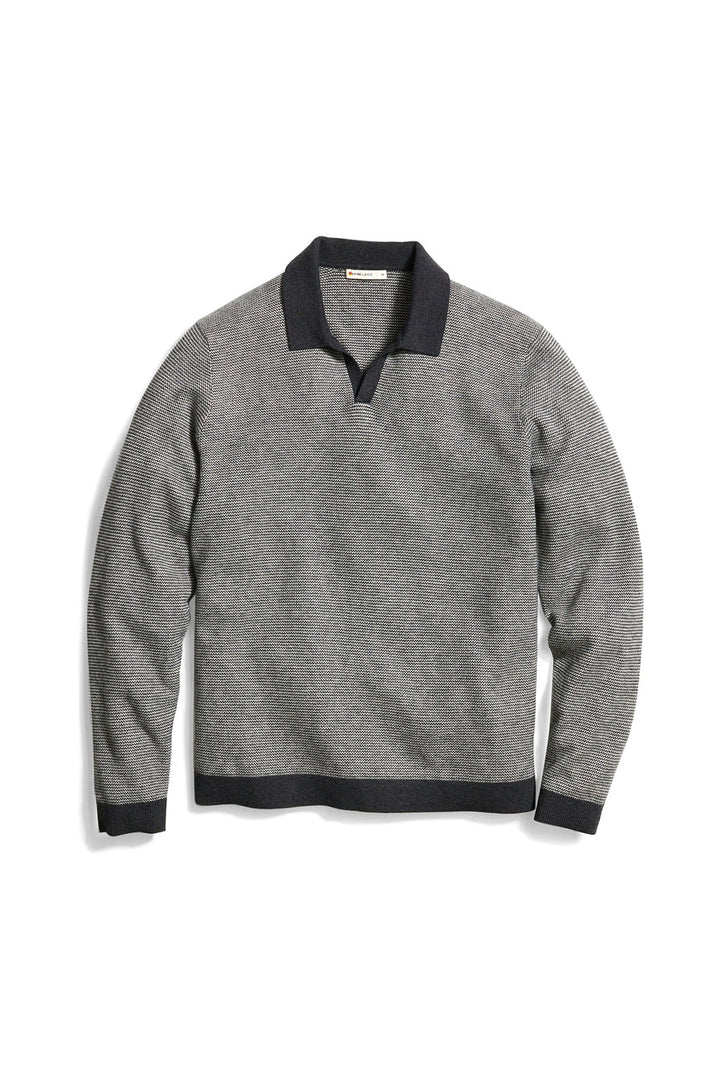 Liam Long Sleeve Sweater Polo - Black Oyster/ Pearl Grey