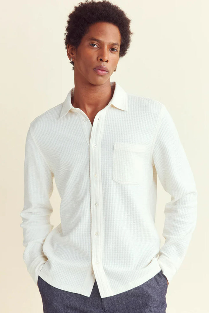 Grid Knit Tuscumbia Button-Up Shirt - Tinted White