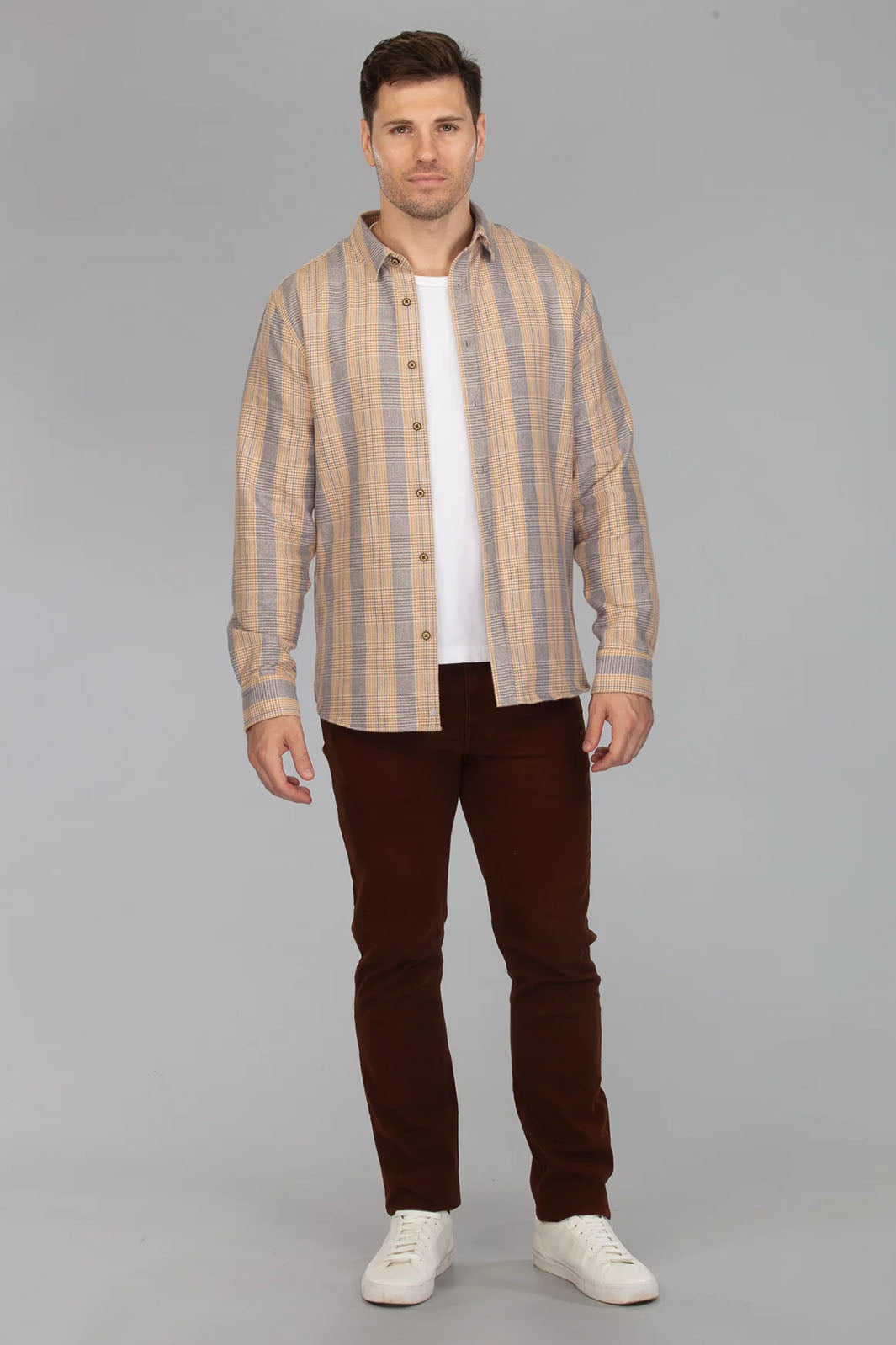 Long Sleeve Button-Up - White/Beige/Grey