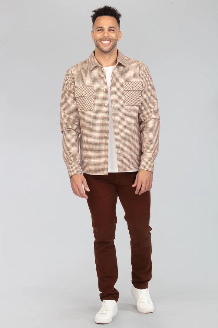 Long Sleeve Shirt Jacket - Brown/Beige