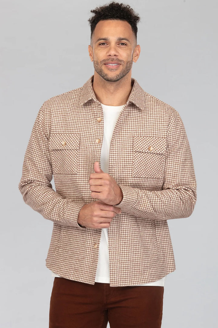 Long Sleeve Shirt Jacket - Brown/Beige