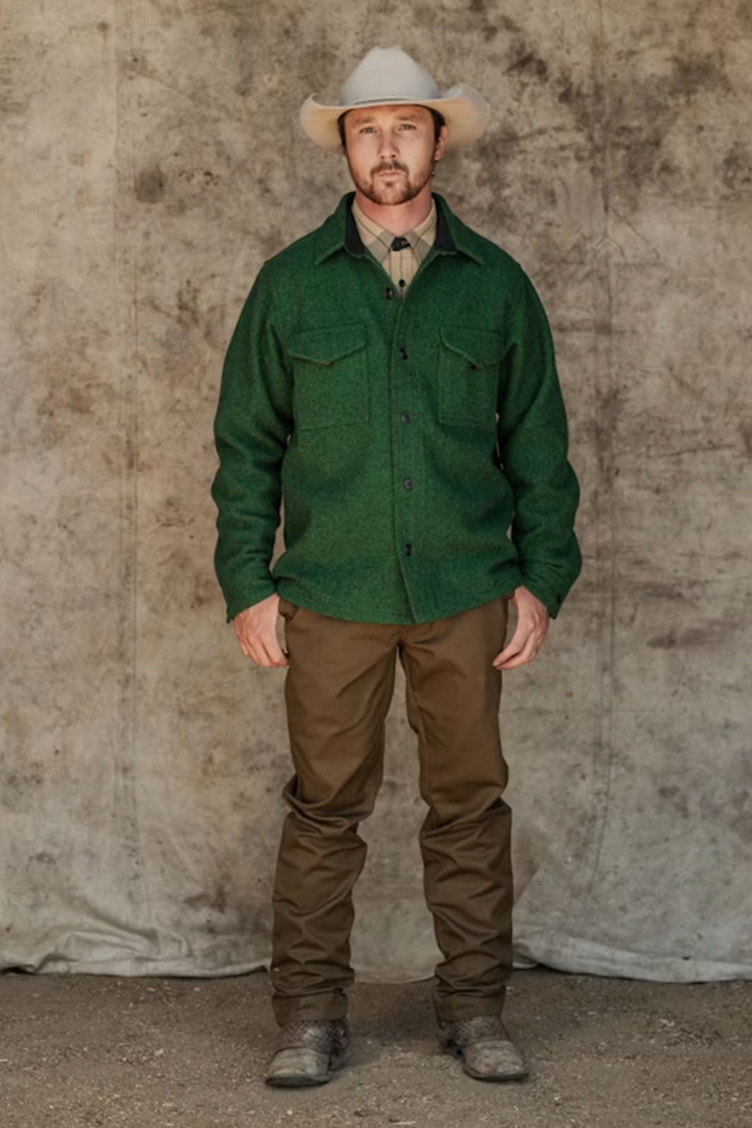 Mackinaw Wool Jacket - Kelly Green/ Black Twill