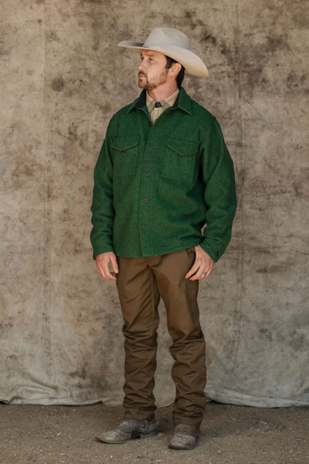 Mackinaw Wool Jacket - Kelly Green/ Black Twill