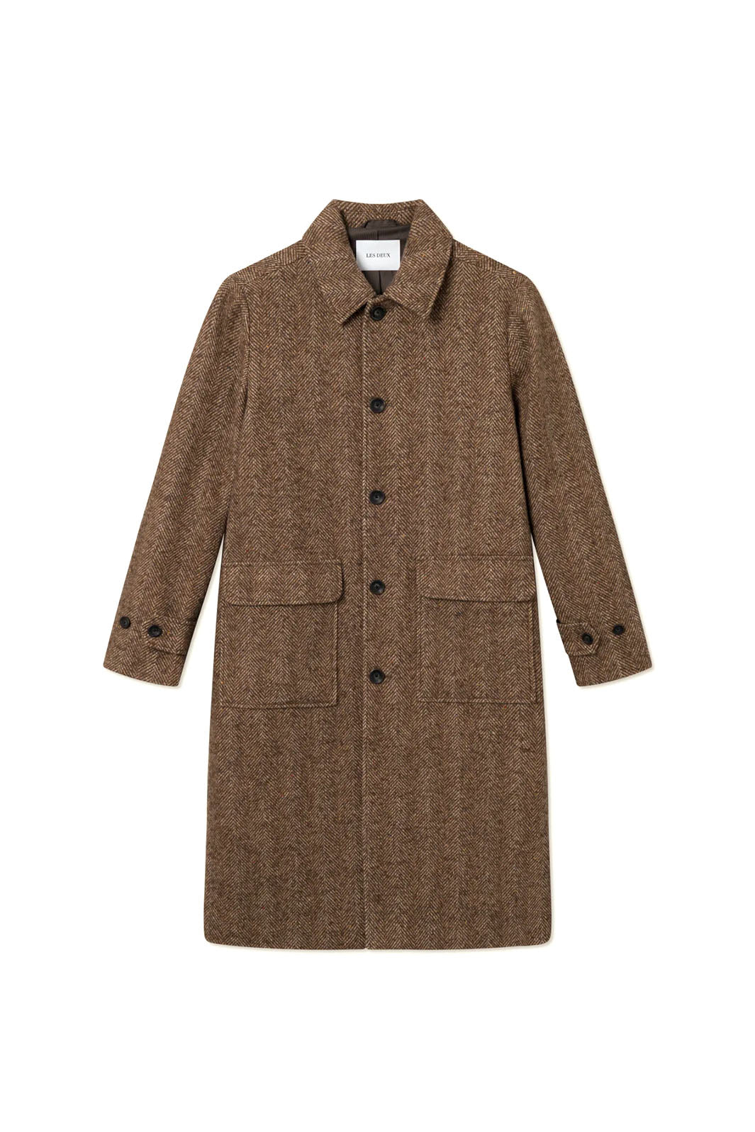 Maximillian Herringbone Wool Coat - Coffee Brown/ Dark Sand