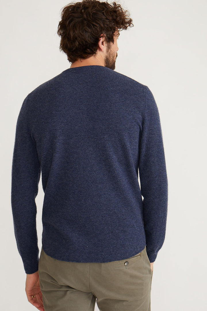 Merino Blend Sweater Henley - Indigo Back View