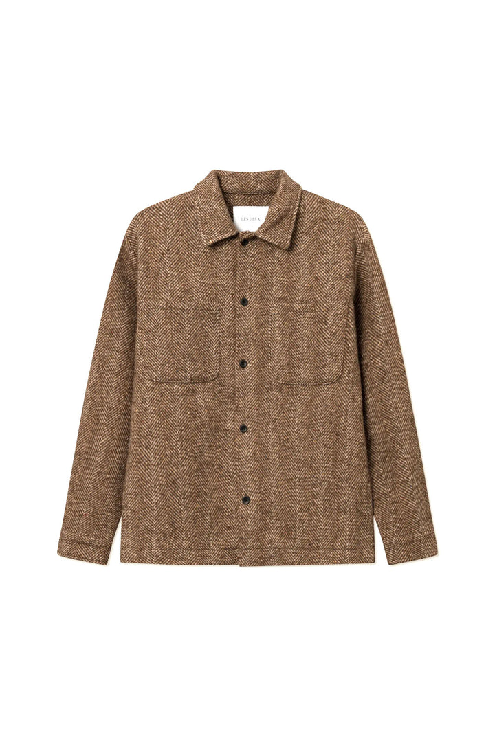 Milian Herringbone Overshirt - Coffee Brown/ Dark Sand