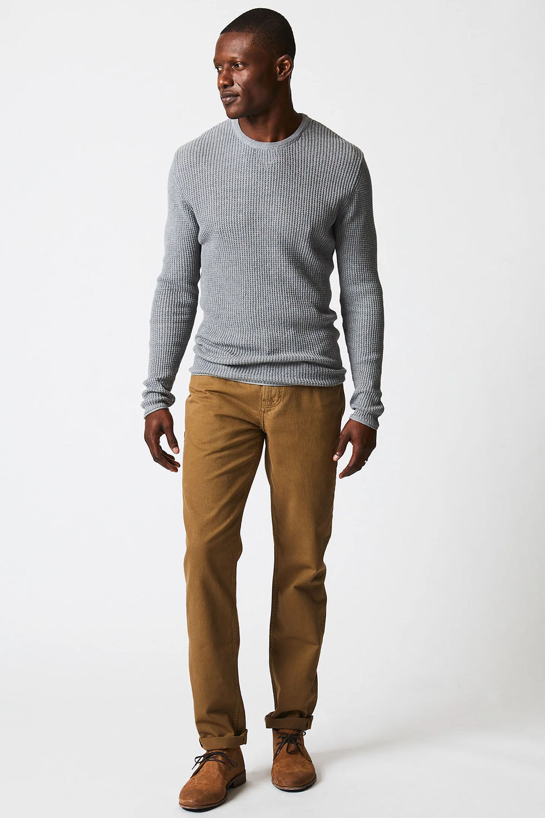 Mini Waffle Crew Sweater - Grey