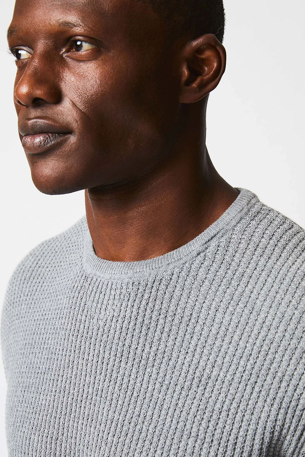 Mini Waffle Crew Sweater - Grey