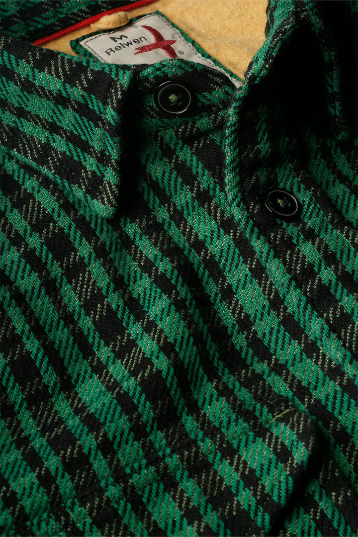 Mountain Flannel Button-Up Shirt - Green/ Black Grid