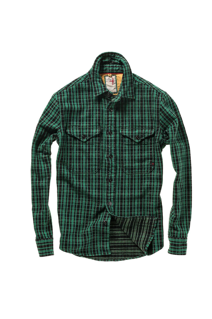 Mountain Flannel Button-Up Shirt - Green/ Black Grid