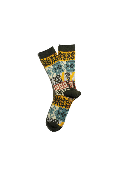 Multi JQ Pattern Crew Socks - Moss