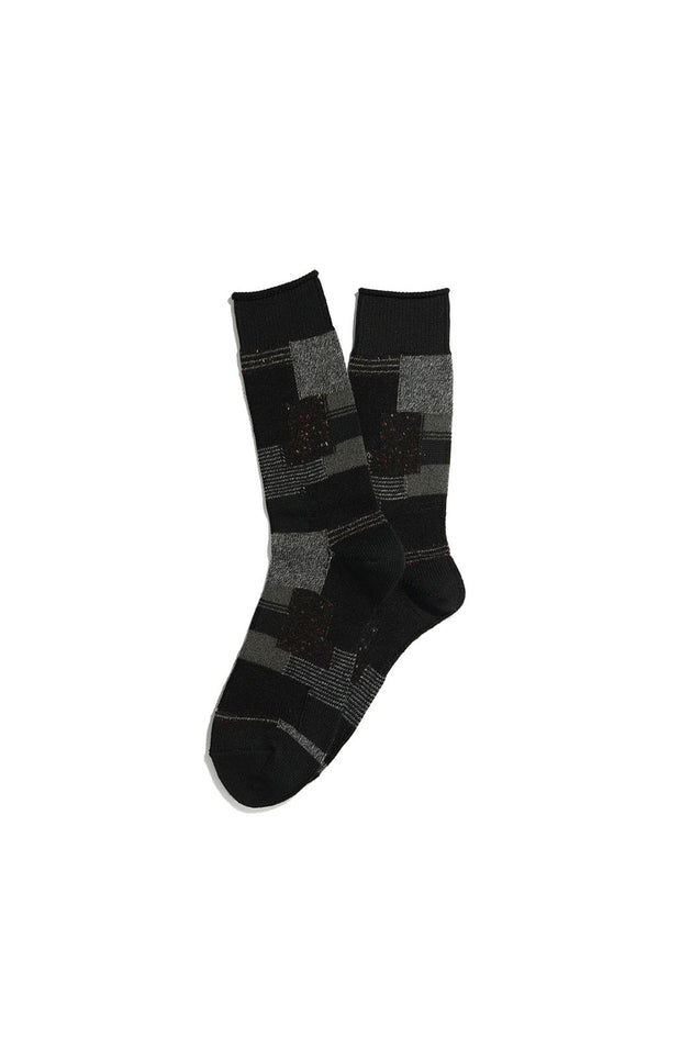 Patchwork Crew Socks - Black