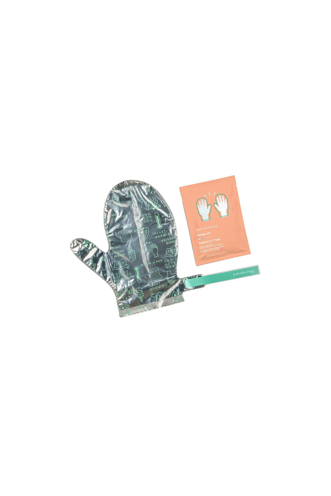 Inside view of Perfect 10 Heated Hand & Cuticle mask. Foil glove and pink package it is enclosed in. 