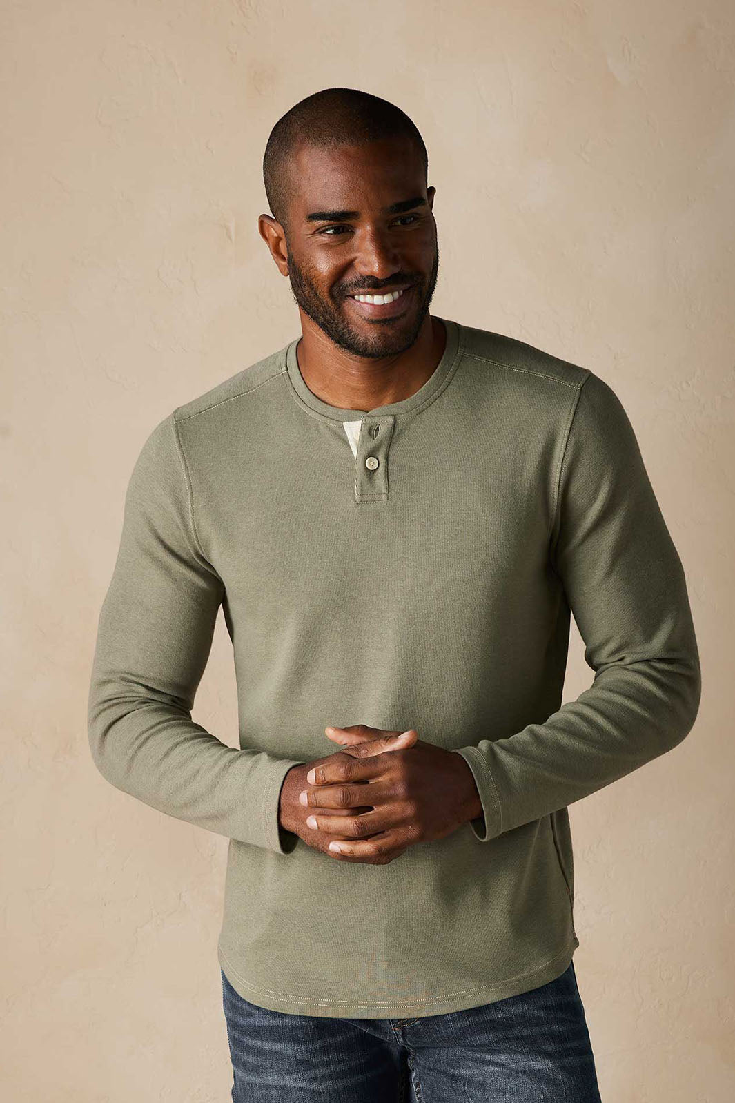Puremeso Two Button Henley - Moss