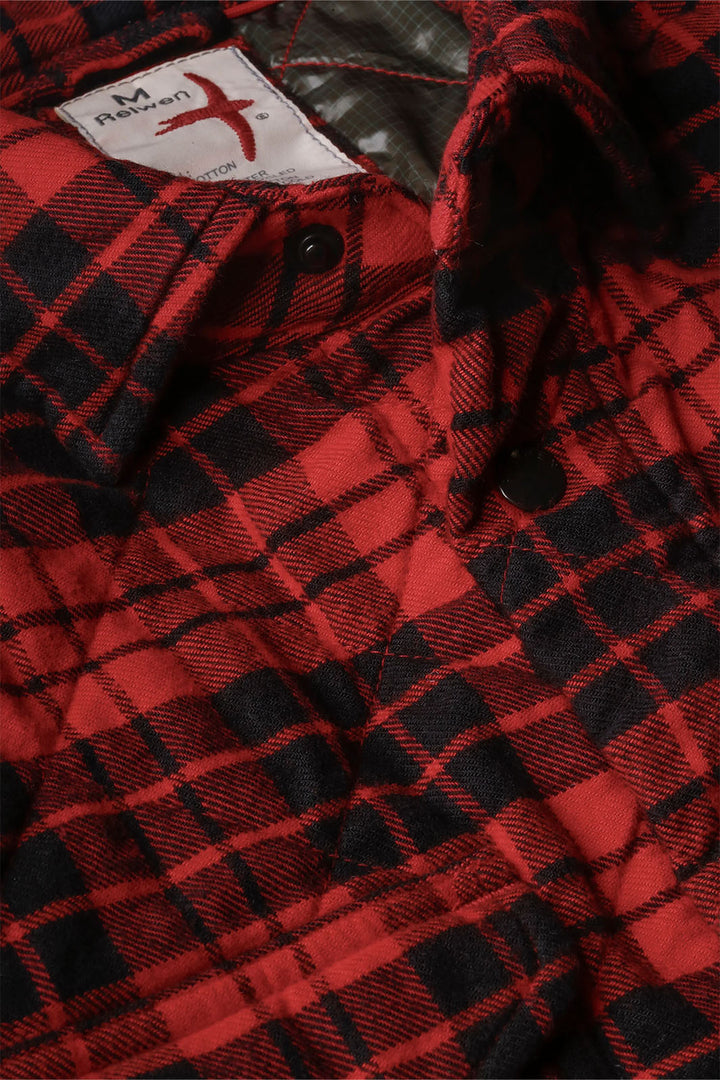 Quilted Flannel Shirt Jacket - Red/Black Grid