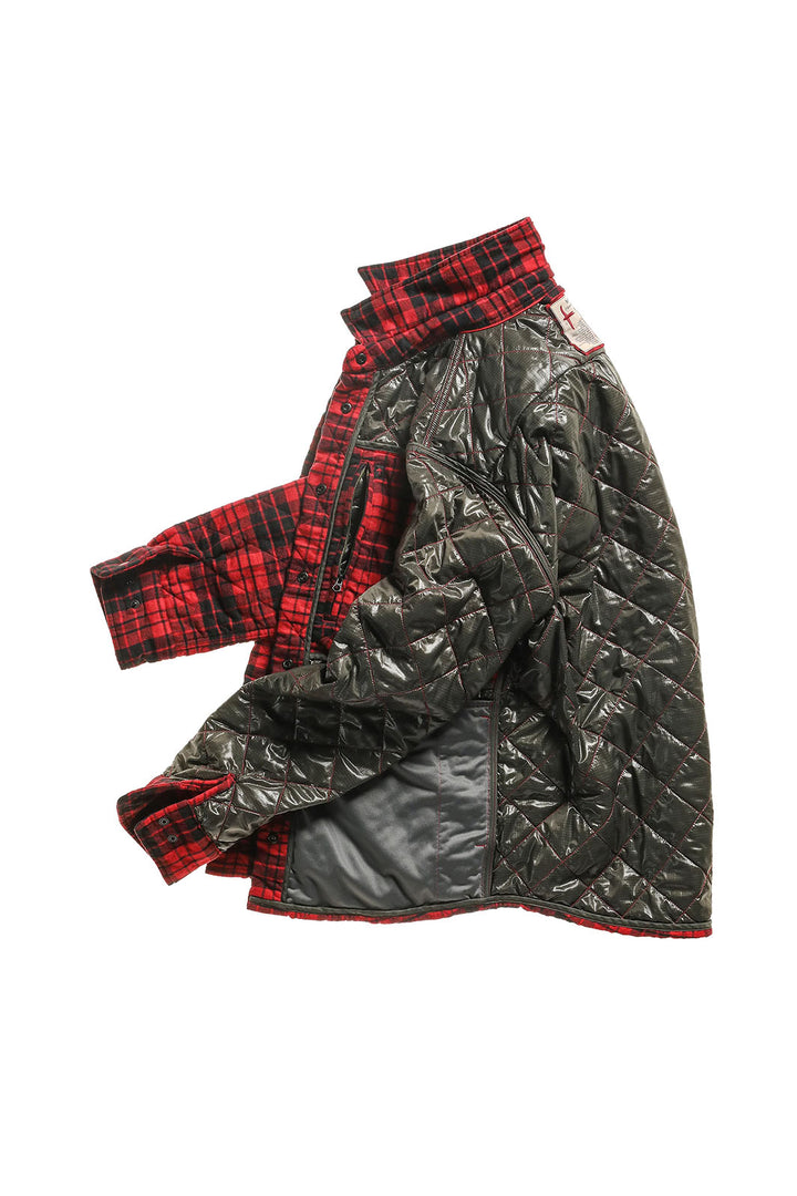 Quilted Flannel Shirt Jacket - Red/Black Grid