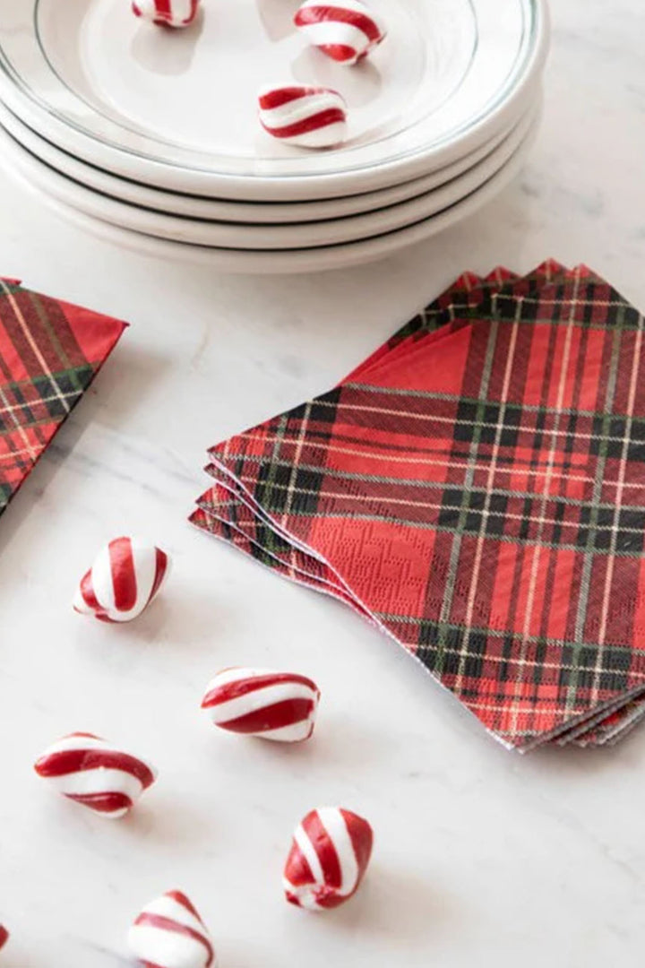 Red Plaid Cocktail Napkin, 20 Pack