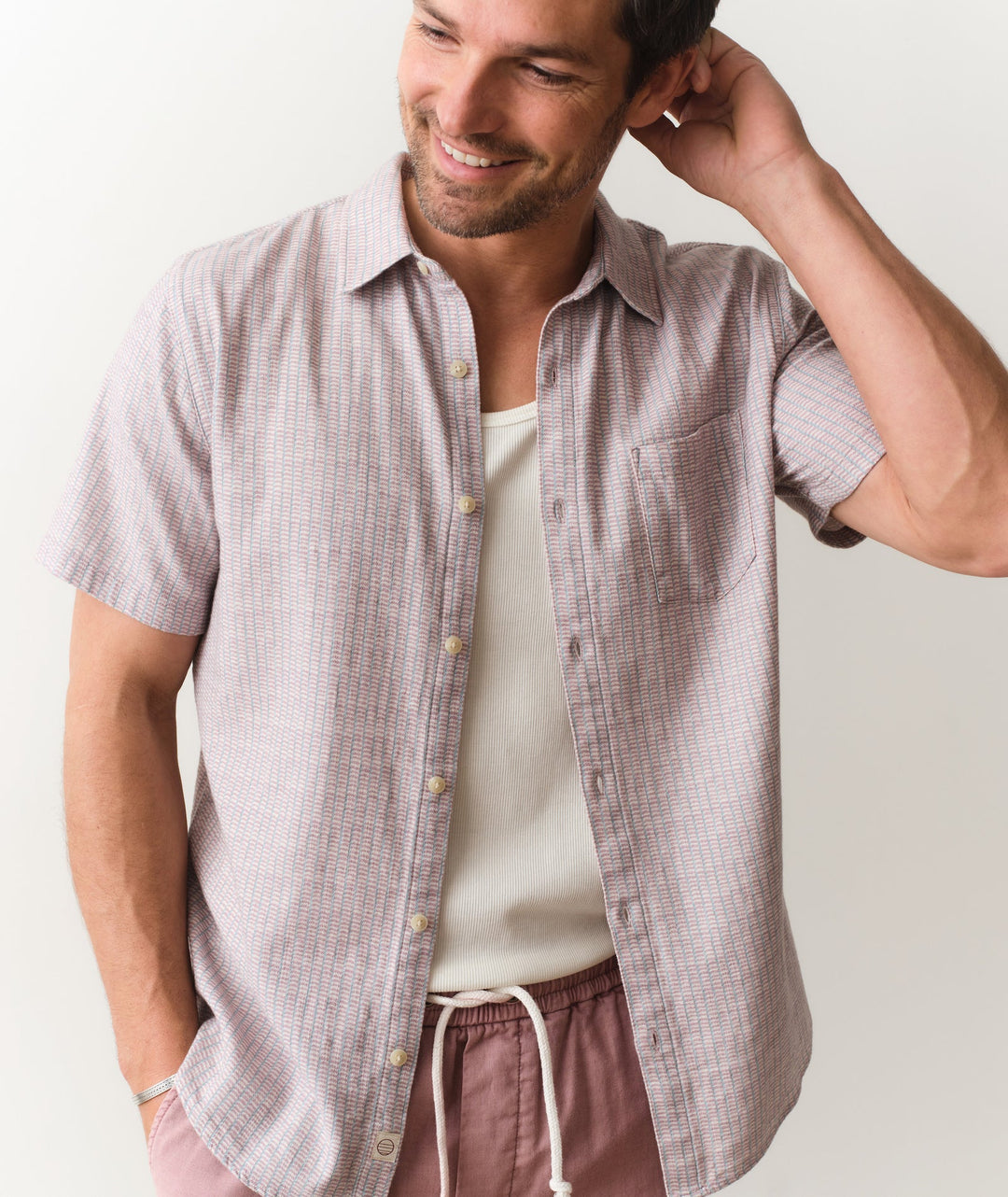 Classic Stretch Selvage Shirt | Purple Matchstick Print