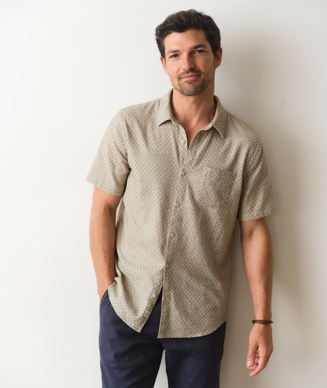 Classic Stretch Selvage Shirt | Sage Shell Print