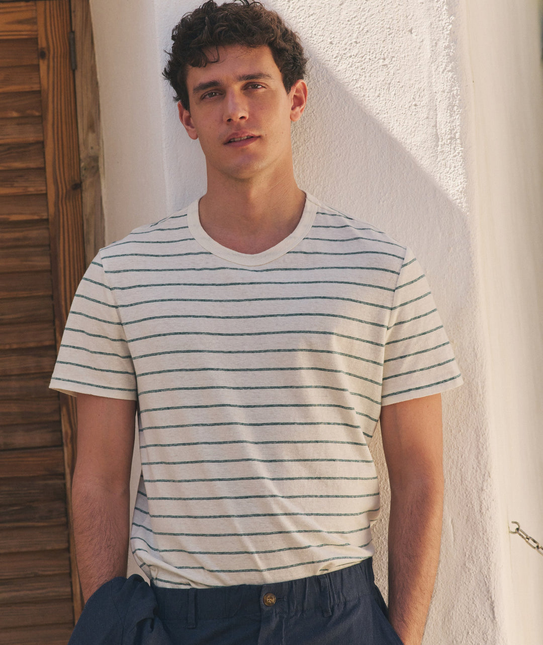 Relaxed Hemp Cotton Tee | White/Mediterranea Stripe