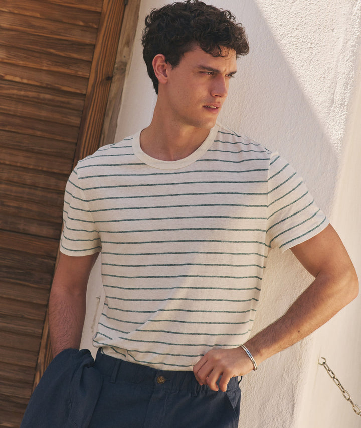 Relaxed Hemp Cotton Tee | White/Mediterranea Stripe