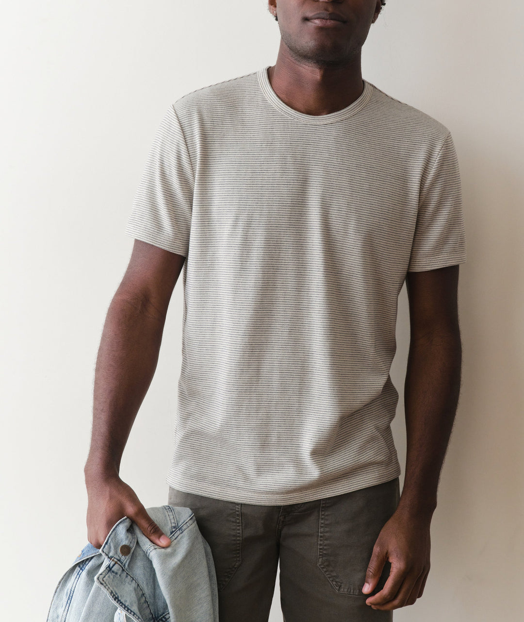 Signature Jacquard Crew Tee | Whitecap & Navy