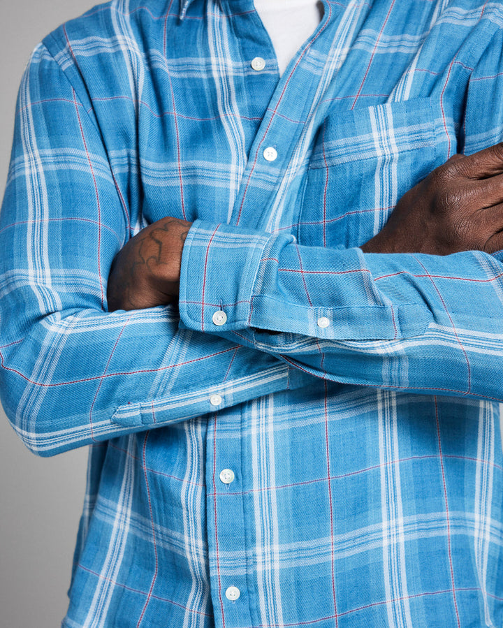 Double Face Plaid Cypress Shirt | Washed Indigo