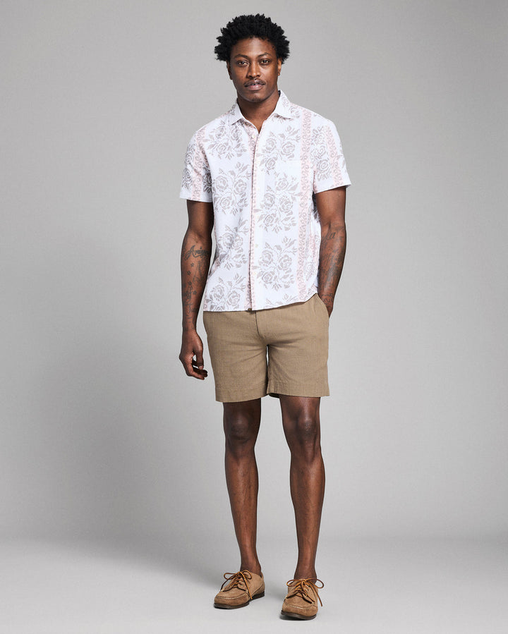 Short Sleeve Textural Tropical Roses Treme Shirt| Tinted White Multi