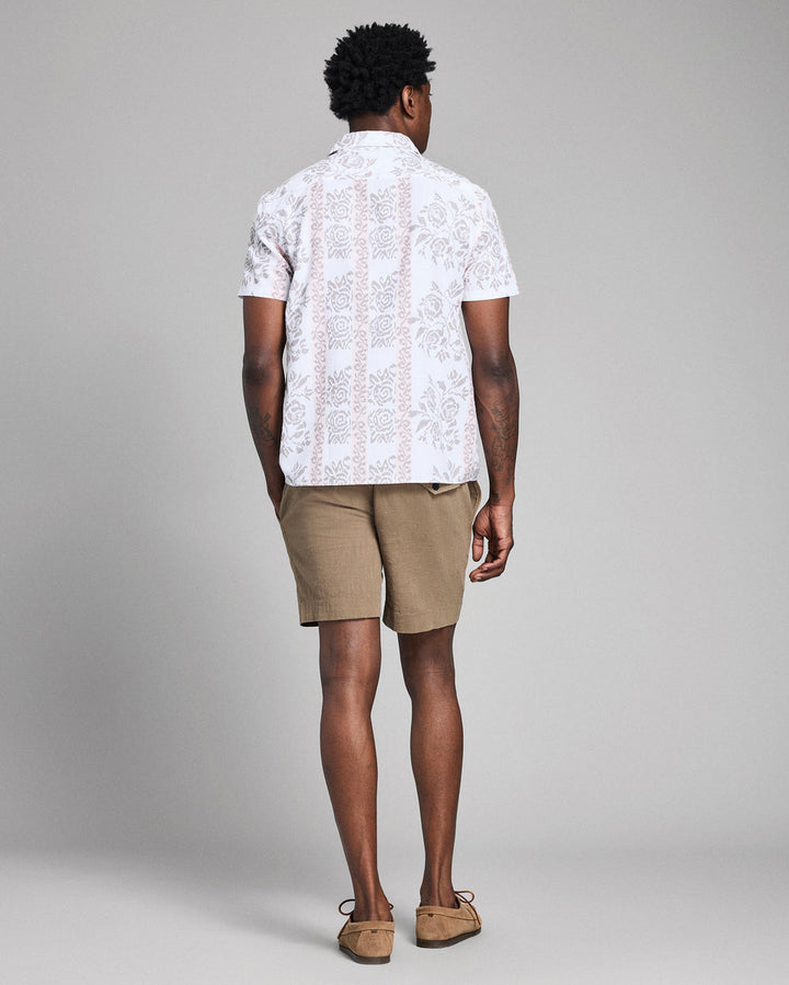 Short Sleeve Textural Tropical Roses Treme Shirt| Tinted White Multi