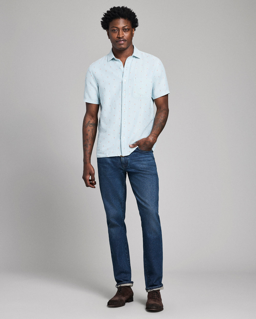 Short Sleeve Herringbone Treme Shirt | Sky Blue