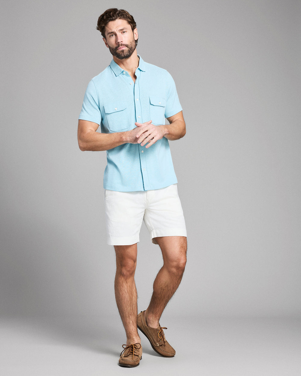 Short Sleeve Hemp Cotton Knit Shirt | Sky Blue