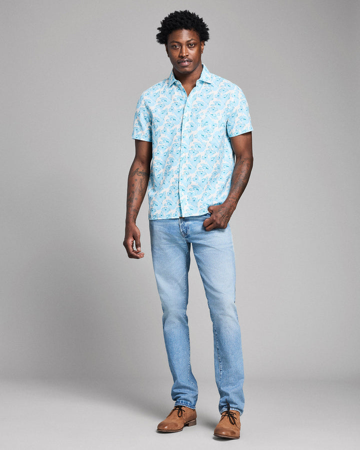 Short Sleeve Textured Painted Floral Treme Shirt | Sky Blue Multi