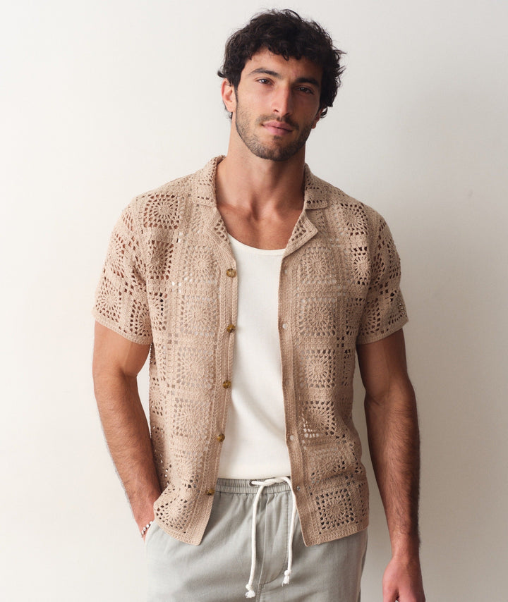 Callum Crochet Button Down | Vintage Khaki