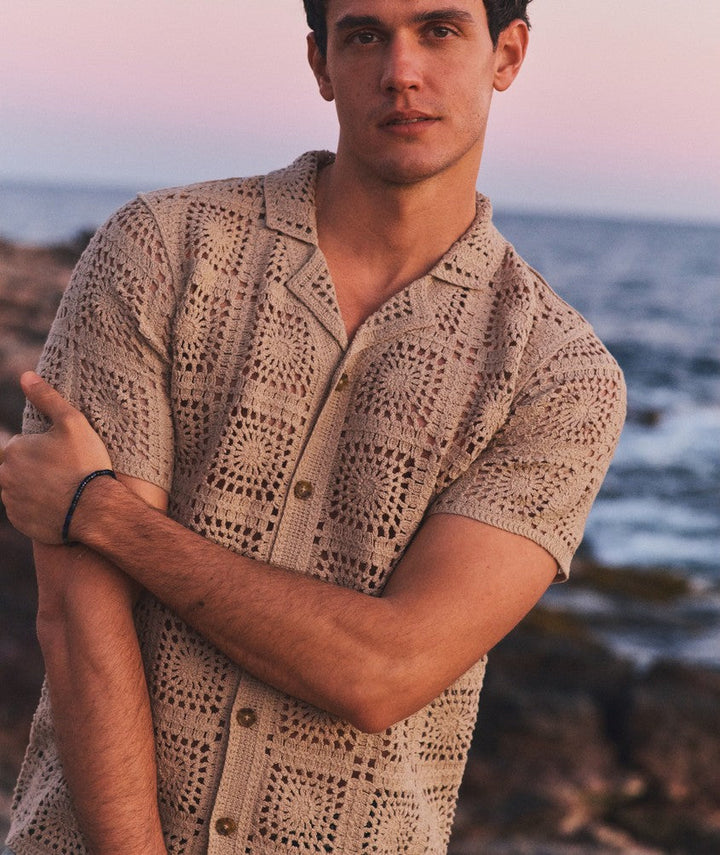 Callum Crochet Button Down | Vintage Khaki