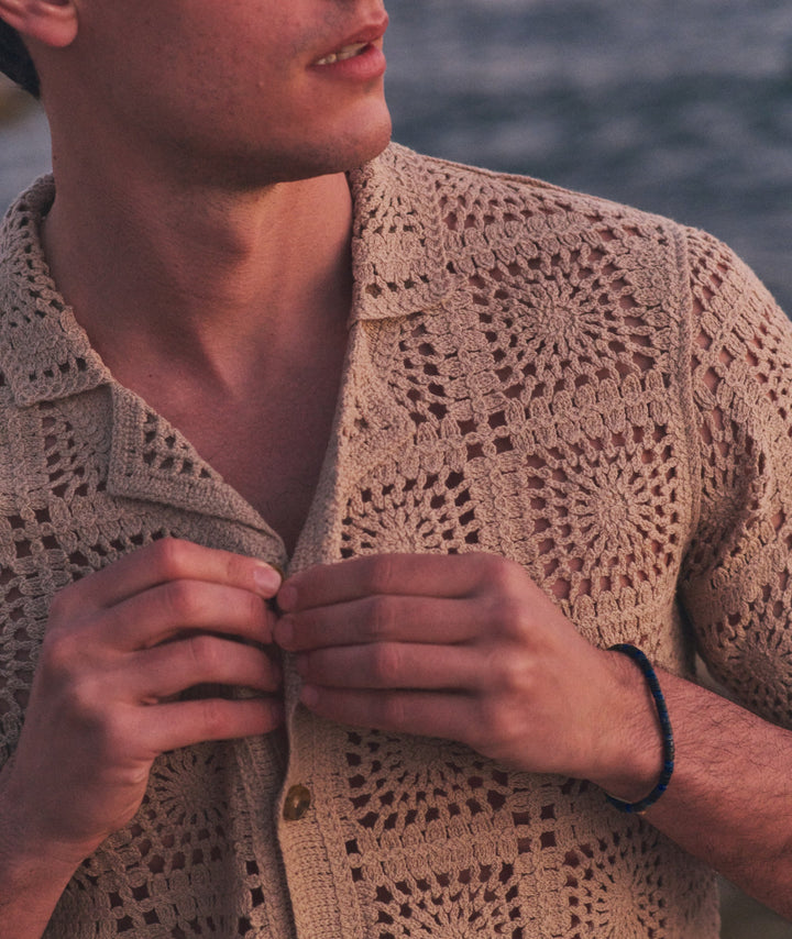 Callum Crochet Button Down | Vintage Khaki