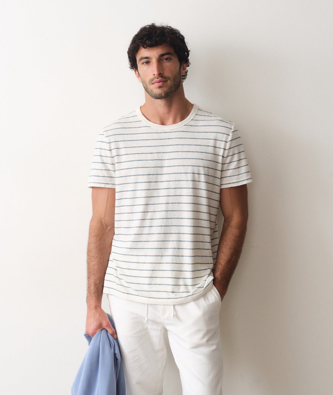 Relaxed Hemp Cotton Tee | White/Mediterranea Stripe