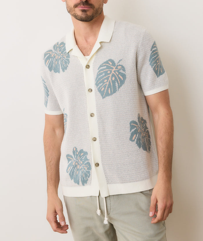Asher Sweater Resort Shirt | White/Topaz