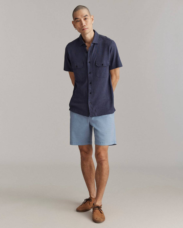 Short Sleeve Hemp Cotton Knit Shirt | Navy